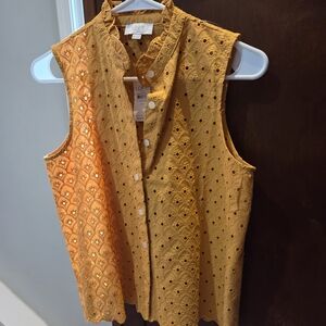 LOFT Orange Eyelet Sleeveless Blouse
